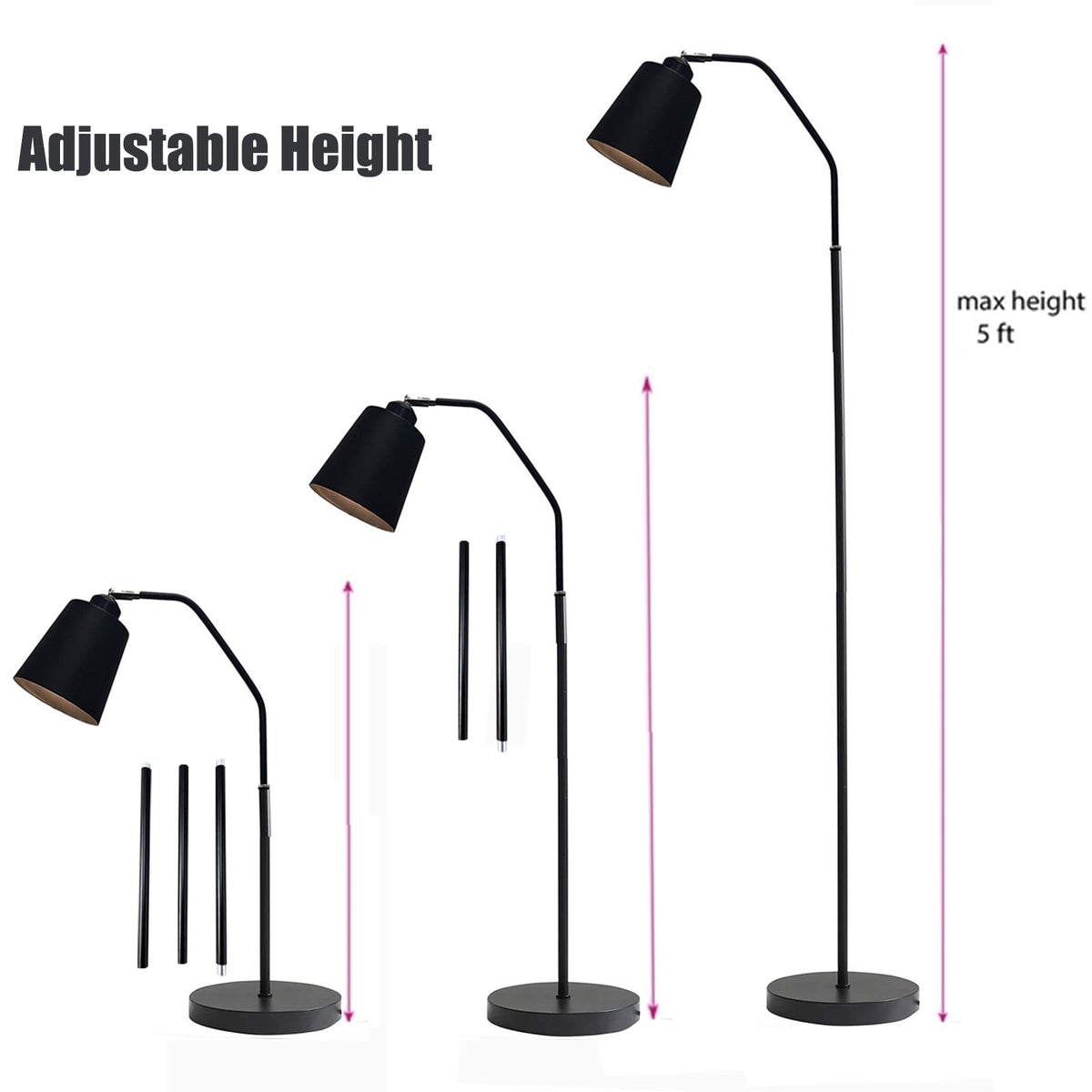 Cozylumi™ Golyzmt 60 inch Black Floor Lamp for Bedroom Living Room, Modern Dimmable