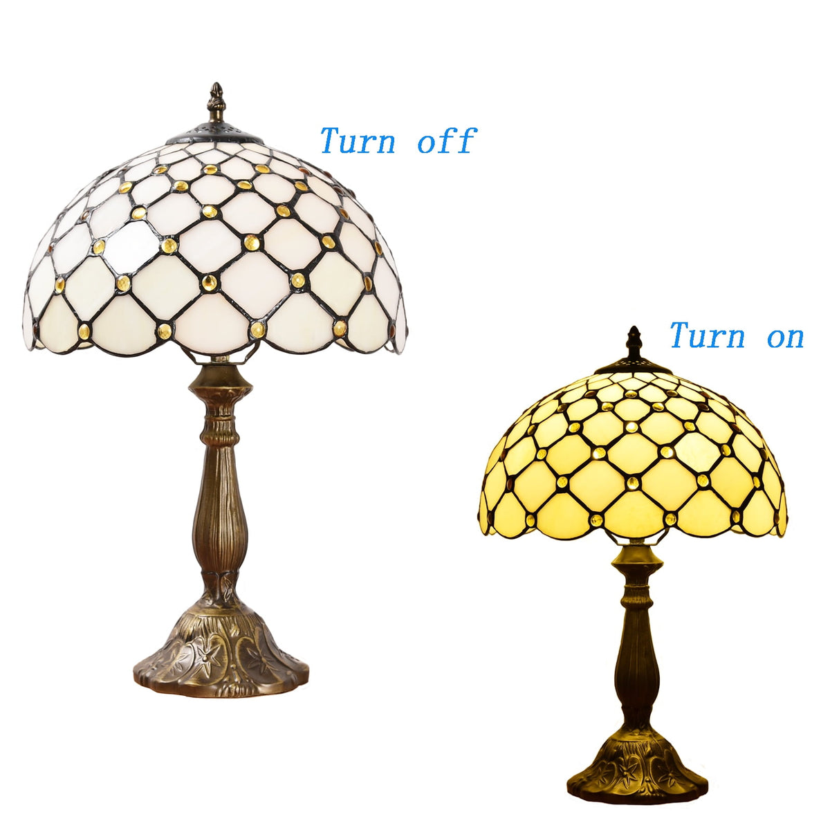 Orinova Tiffany Style Table Lamp Bedside LED Lamp Shades Bedroom Stained-Glass 18.1'' H Multi-Color