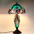 Stained Glass Rustic Table Lamp with Tiffany Style Green Liaison Nightlight 22" Tall Vintage Base Living Room Bedroom Dresser Bedside Nightstand Home Office Family Bar Led Bulb Included