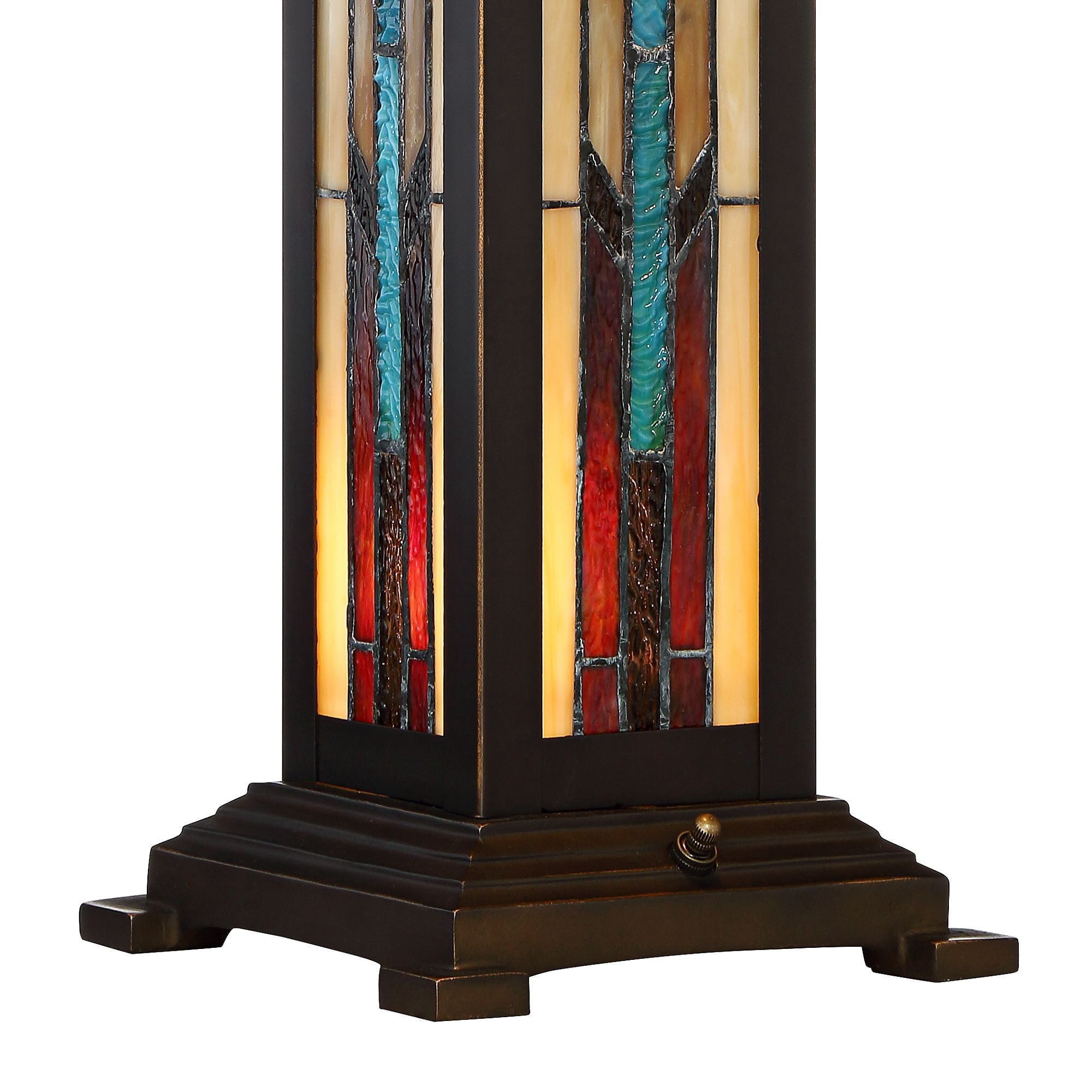 Robert Louis Tiffany Mission Style Table Lamp with Table Top Dimmer and Night Light 25" High Bronze Stained Glass for Living Room Bedroom