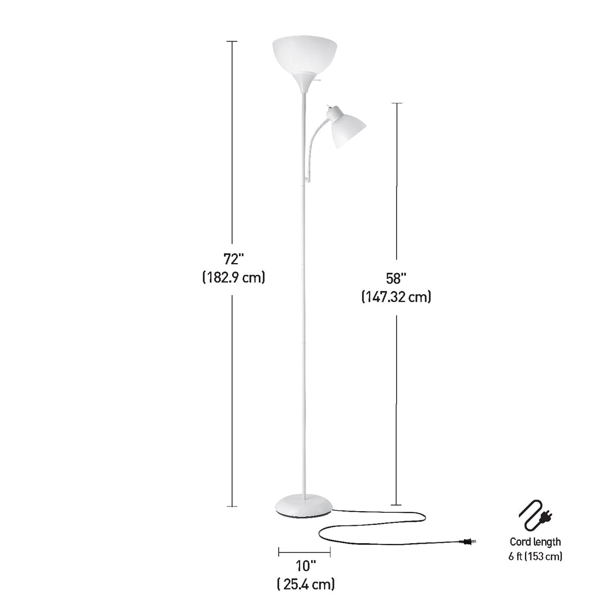 Cozylumi™ 72" Matte White Floor Lamp with Adjustable Reading Light