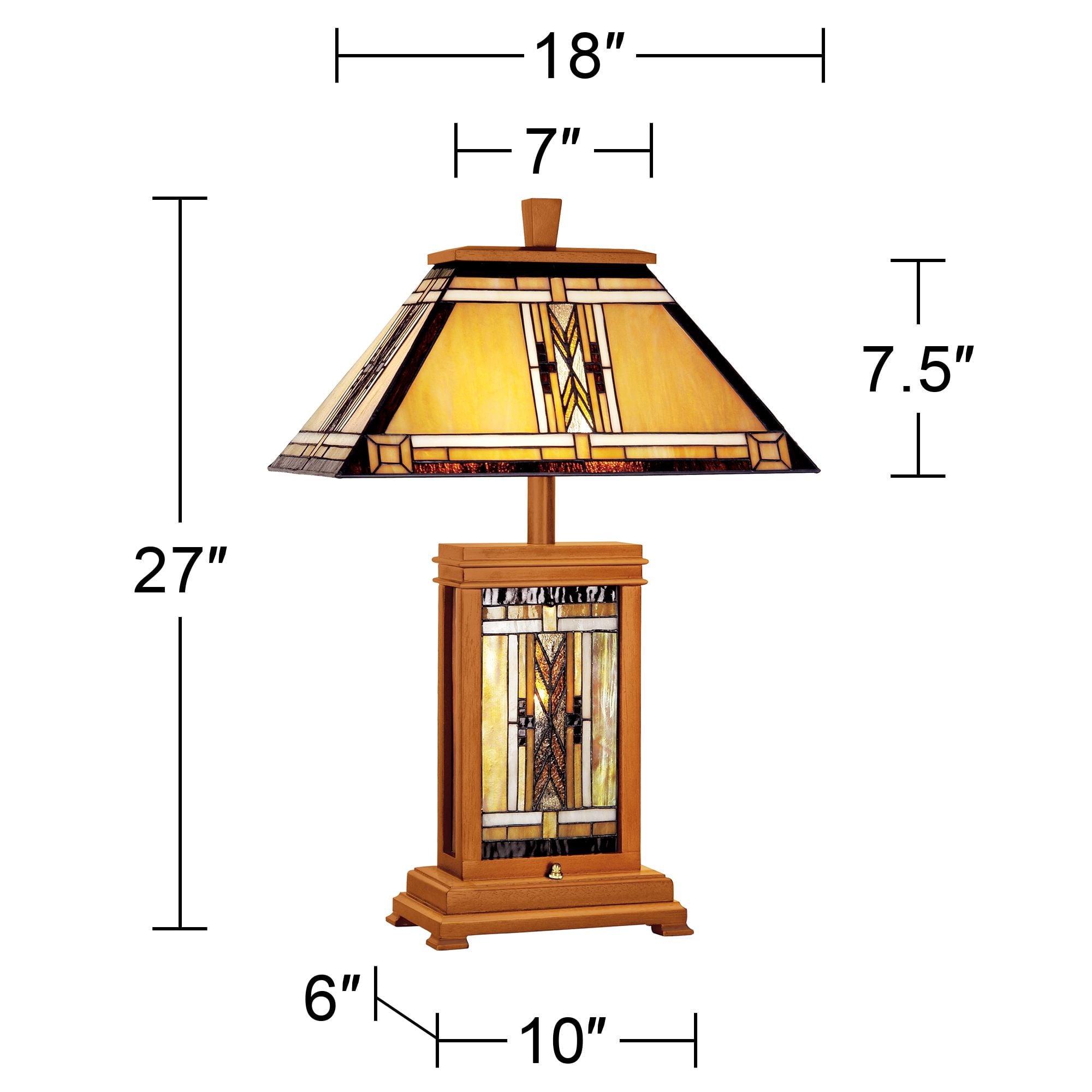 Robert Louis Tiffany Walnut Mission Rustic Table Lamp 27" Tall Wood with Nightlight Stained Art Glass Shade for Bedroom Living Room Bedside Nightstand