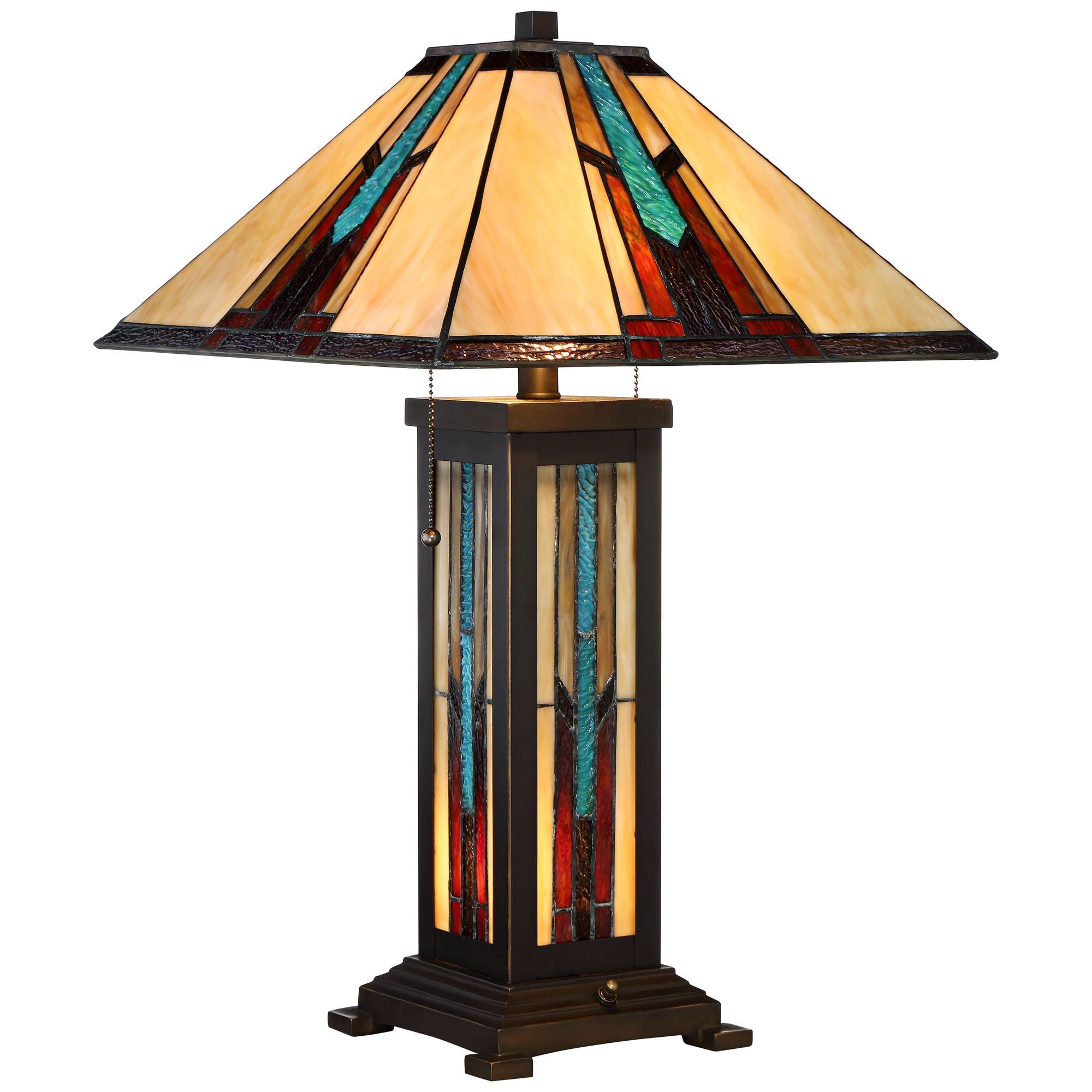 Robert Louis Tiffany Mission Table Lamp with Nightlight 25" High Bronze Stained Glass for Living Room Family Bedroom Bedside Nightstand
