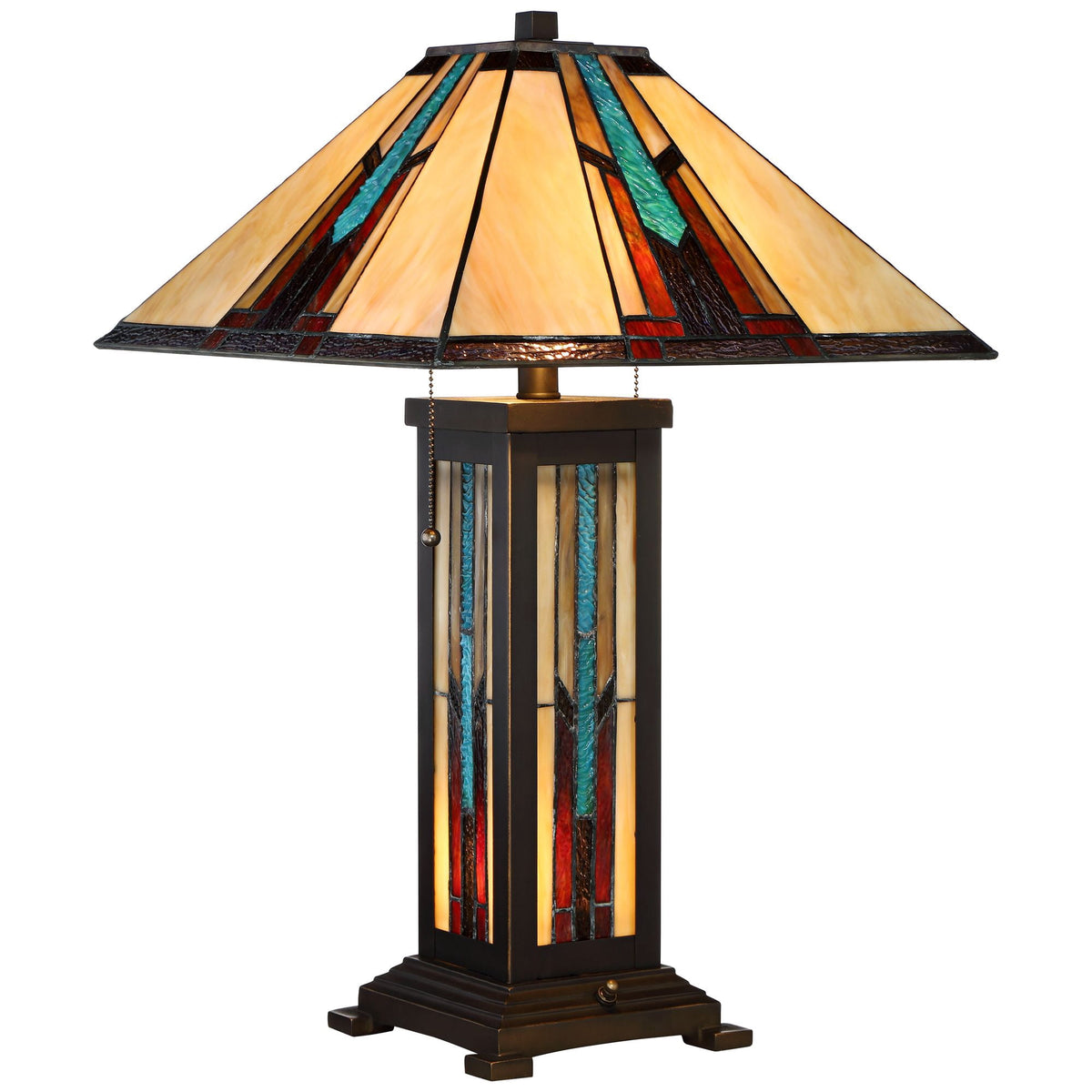 Robert Louis Tiffany Mission Table Lamp with Nightlight 25" High Bronze Stained Glass for Living Room Family Bedroom Bedside Nightstand