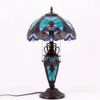 Stained Glass Rustic Table Lamp with Tiffany Style Green Liaison Nightlight 22" Tall Vintage Base Living Room Bedroom Dresser Bedside Nightstand Home Office Family Bar Led Bulb Included