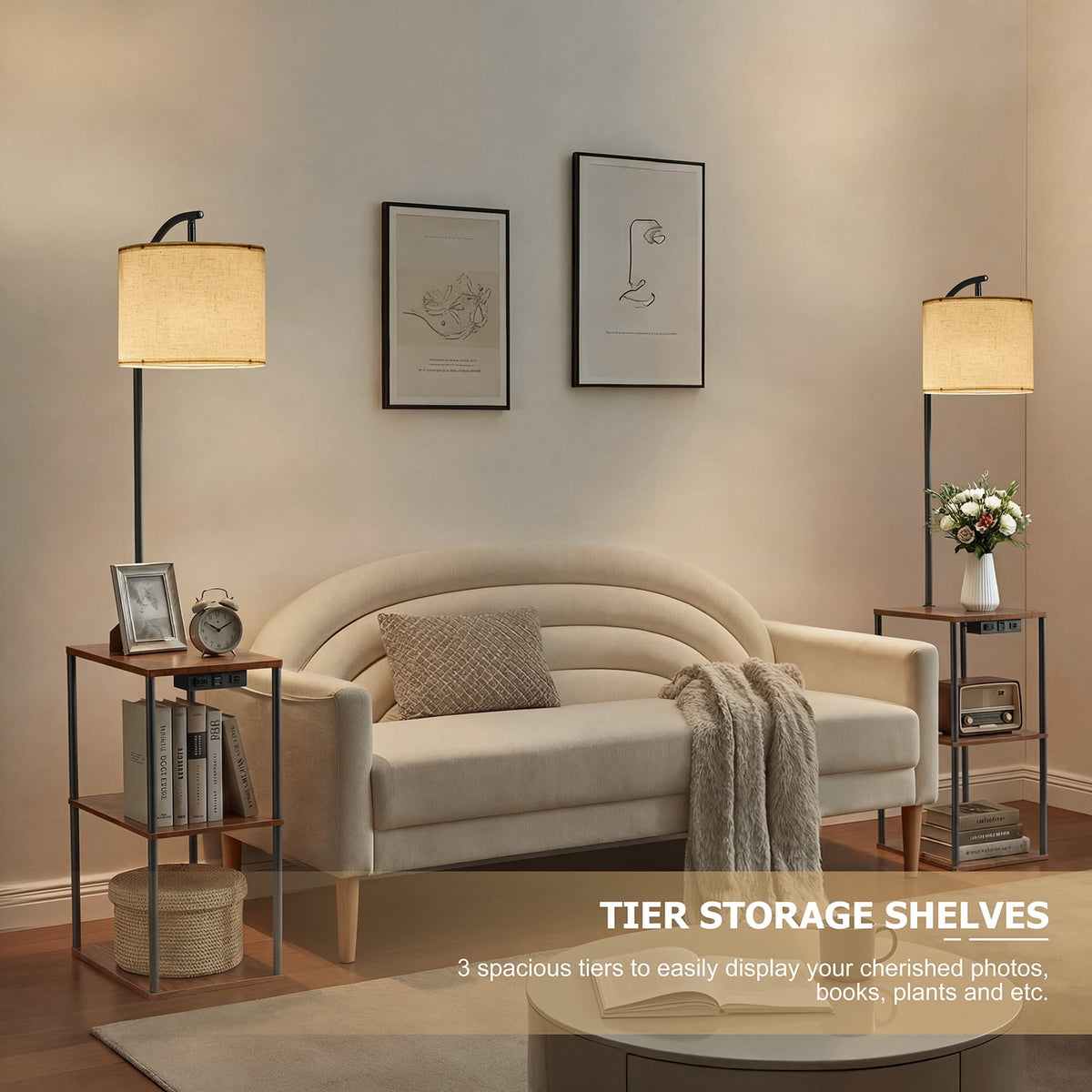 Cozylumi™ Vesteel Floor Lamp with Table, End Table with Charging Station USB & Type-C &
