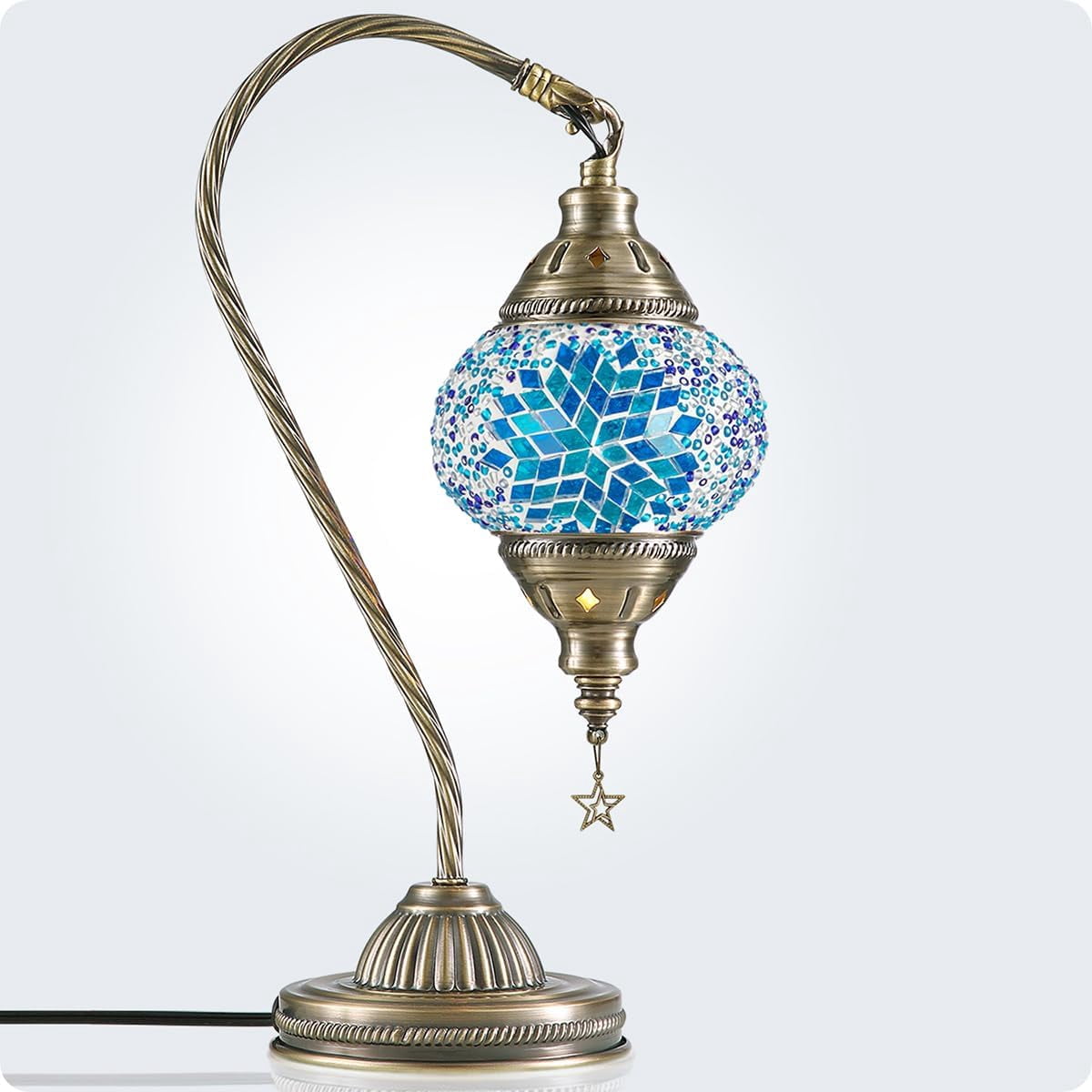 Yarra-Decor Turkish Moroccan Lamp with Bronze Base 3 Color Options Handmade Swan Neck Tiffany Mosaic Glass Bedside Lamps for Bedroom (LED Bulb Included)(4)