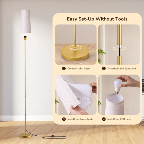 Cozylumi™ 65in Gold Floor Lamps for Living Room, Pole Lamps with Foot Switch, for