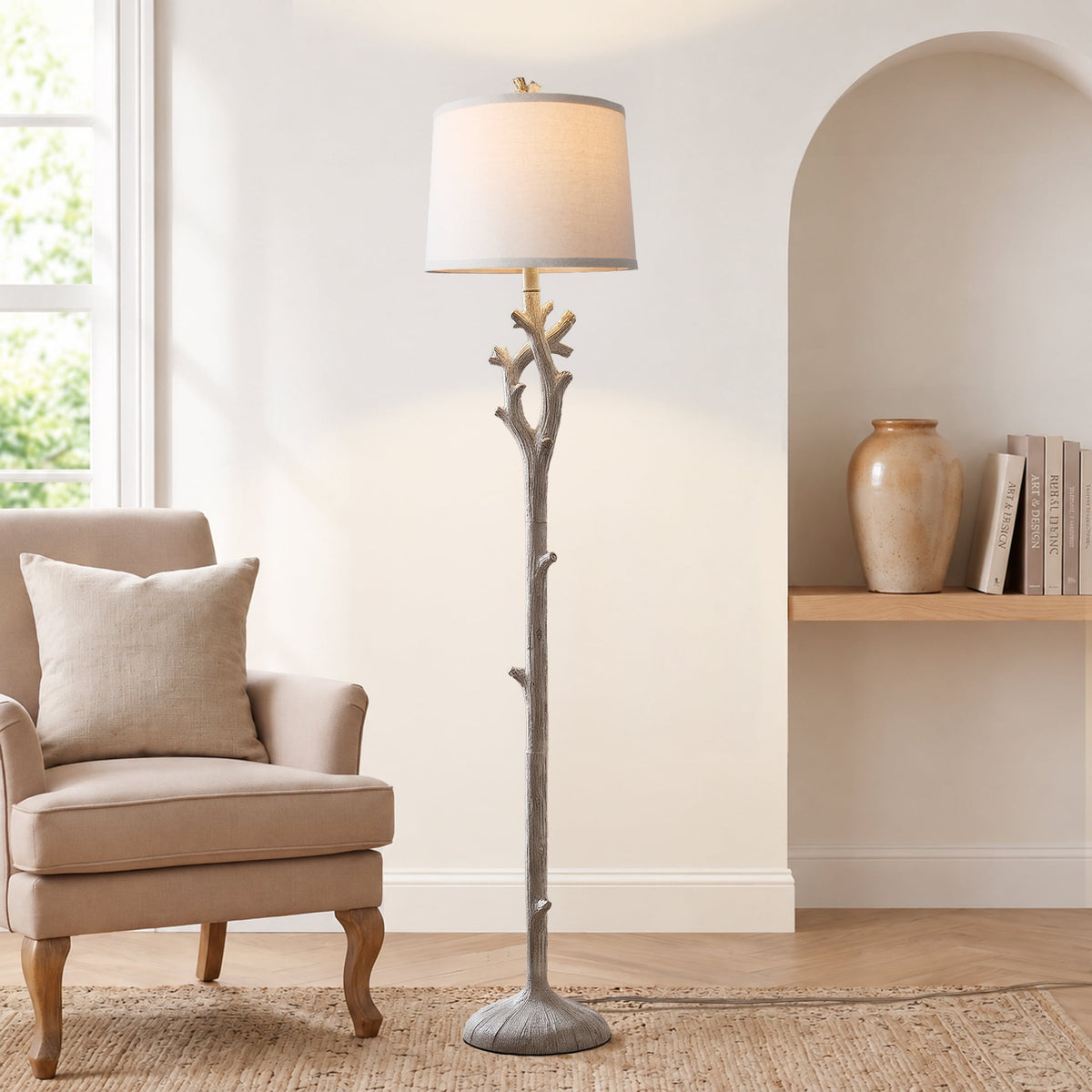 Vellune™ 61.5" Vintage Floor lamp for Living Room, Brown Resin Tree Trunk decoration
