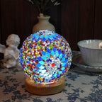 HomWamee Turkish Table Lamp, Mosaic Glass Lamps, Bohemian Tiffany, USB Powered Moroccan Lantern (Boho Blue)