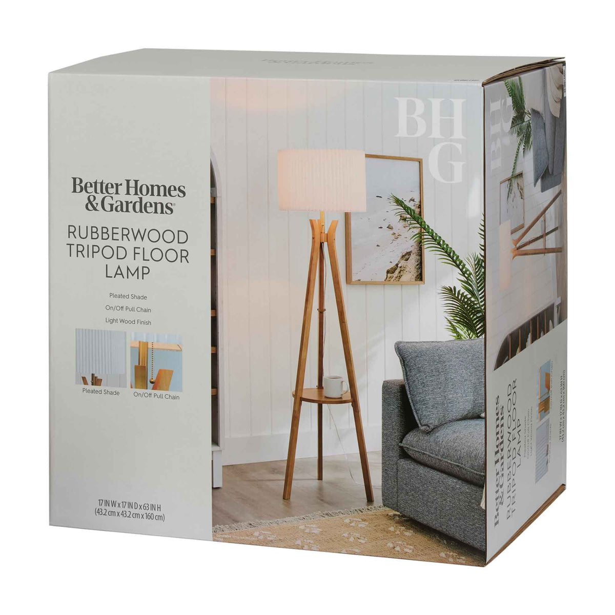 Cozylumi™ 63 in Natural Wood Tripod Floor Lamp with Pleated Shade