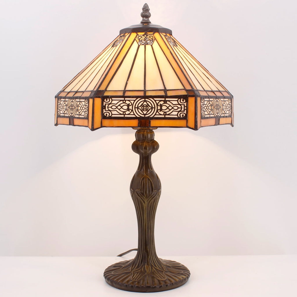 Tiffany Lamp Bedside Table Lamp Yellow Hexagon Stained Glass Mission Style Reading Desk Light 18" Tall Lover Livingroom Bedroom Library Banker Hotel Luxurious Victorian WERFACTORY LED Bulb Included