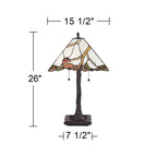 Robert Louis Tiffany Cherry Rustic Table Lamp 26" High Dark Bronze Cherry Blossom Stained Art Glass Shade for Bedroom Living Room Bedside Nightstand