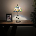 Tiffany Table Lamp Blue Pink Stained Glass Hummingbird Flowers LED Bulb Included for Living Room Bedroom Bedside 8"W*8"D*16"H