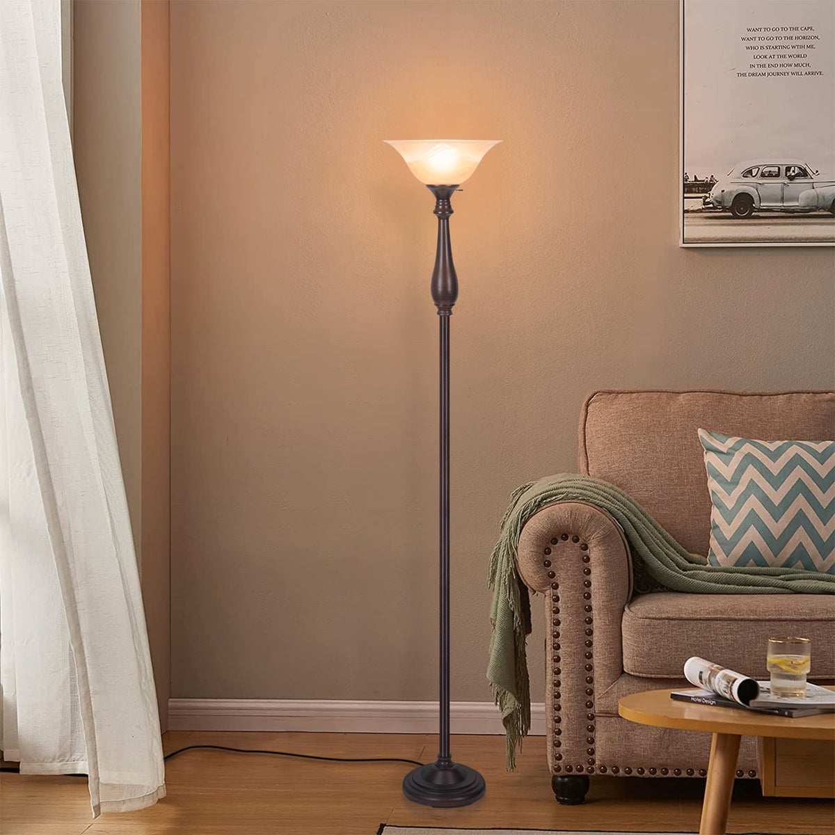 Cozylumi™ HonoDing Floor Lamp for Living Room, Standing Lamp with Glass Shade,Tall