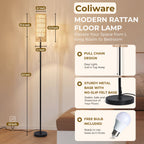 Cozylumi™ Coliware 63? Rattan Floor Lamp, Black Modern Standing Lamp with Pull Chain