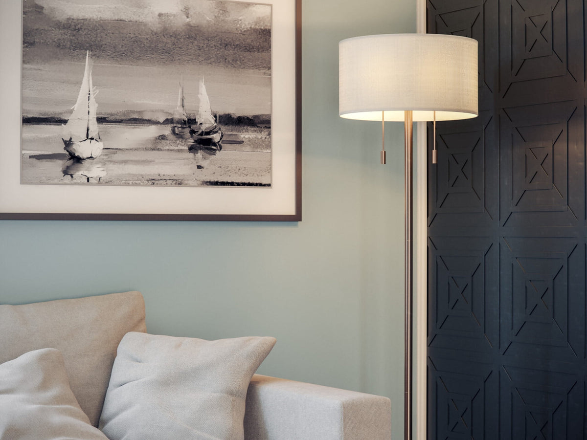 Cozylumi™ Stowe 61'' Floor Lamp with White Fabric Drum Shade Transitional Floor Light