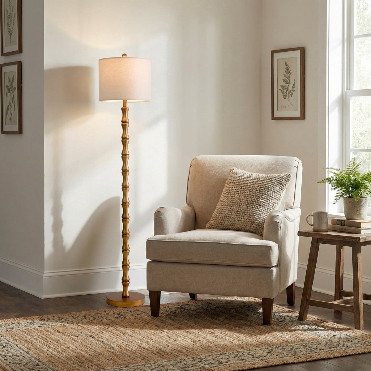 Vellune™ 62" Farmhouse Floor Lamp for Living Room,Wood Grain Brown Standing Lamp for