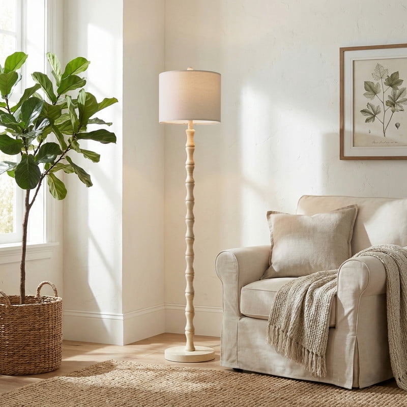 Vellune™ 62" Farmhouse Floor Lamp for Living Room,Wood Grain Brown Standing Lamp for