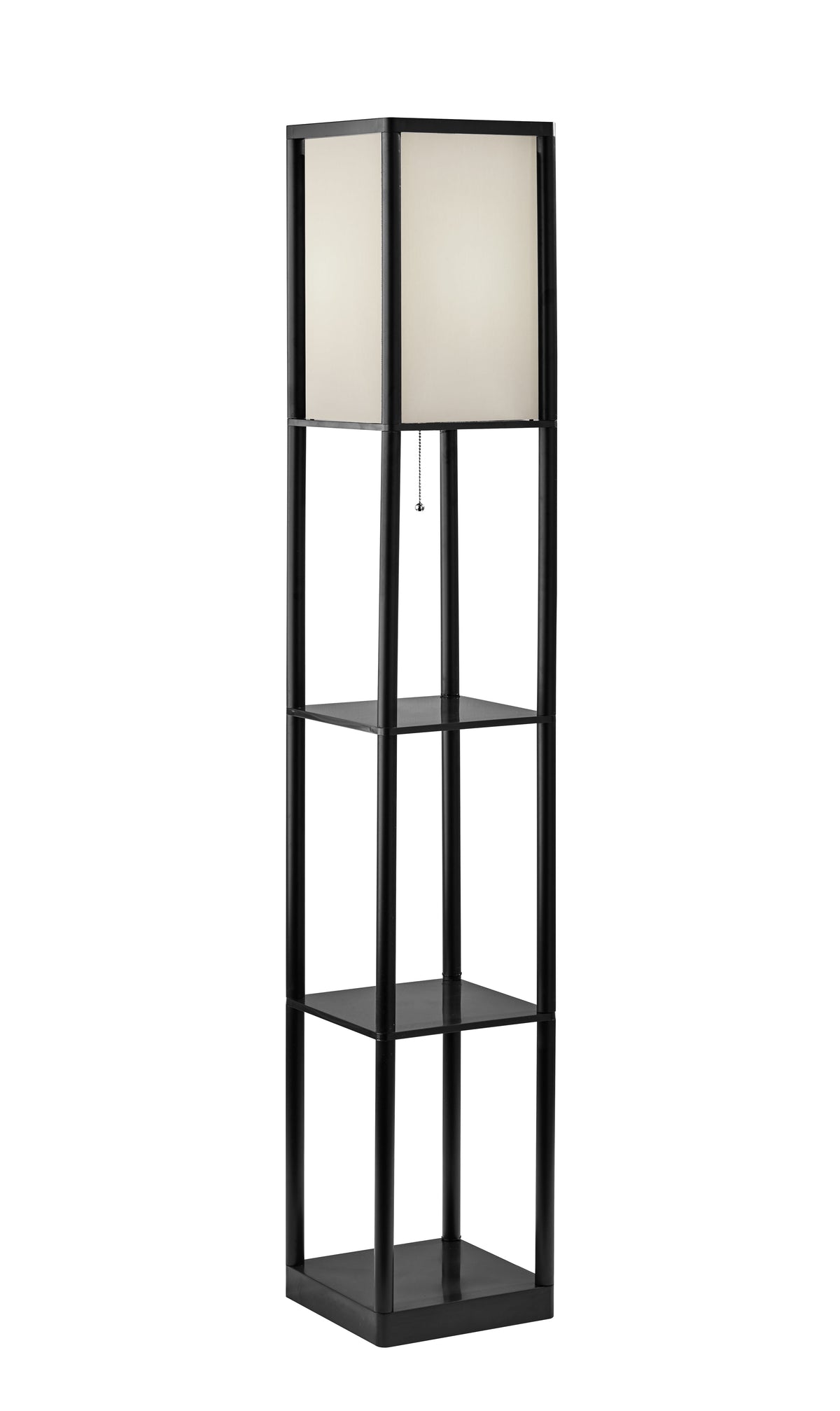 Cozylumi™ 62 Inch Floor Lamp With Black Plastic Shelves and Sustainable White Fabric Shade