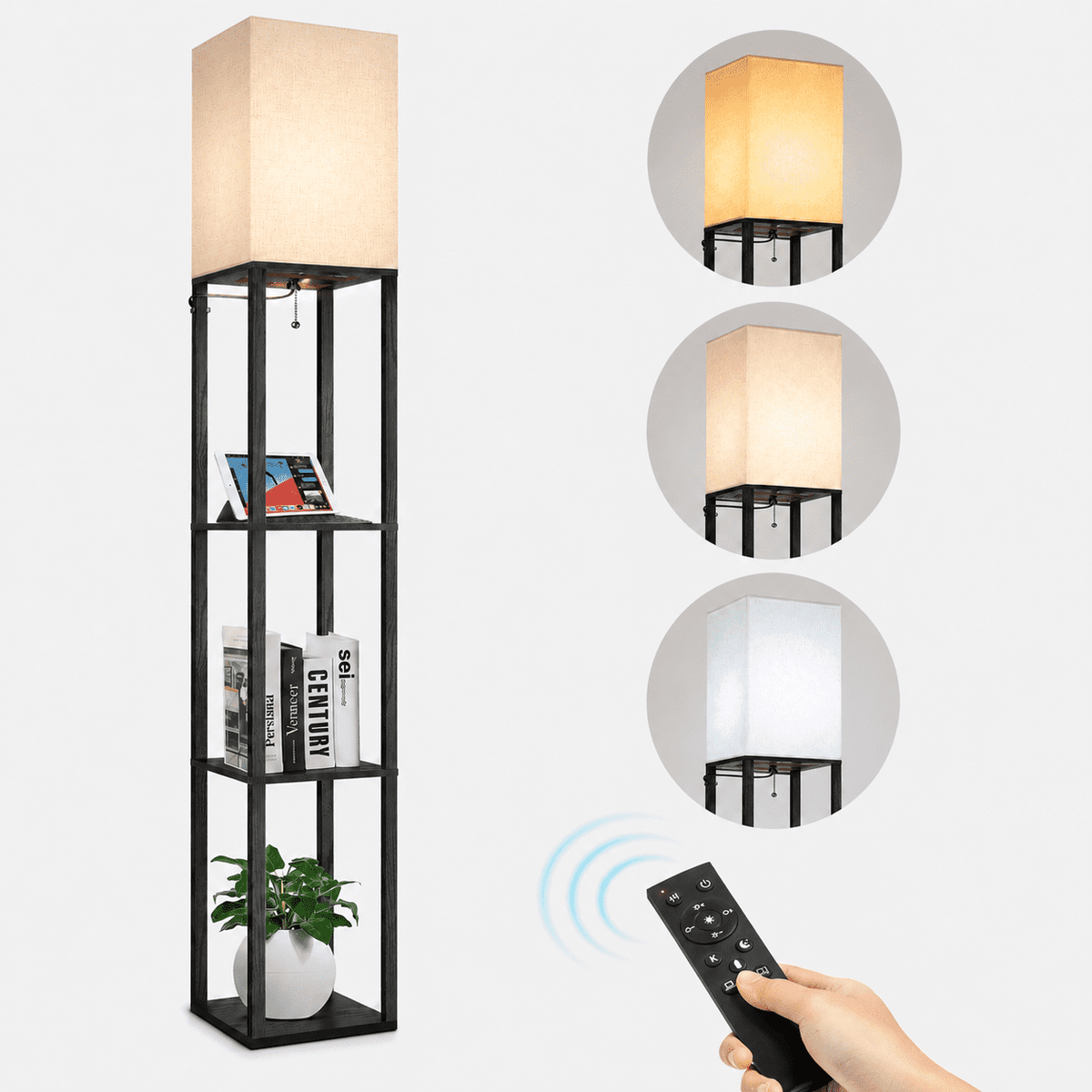 Vellune™ Floor Lamp with Shelves, Standing Lamp with USB & Type C & Power Outlet, 3