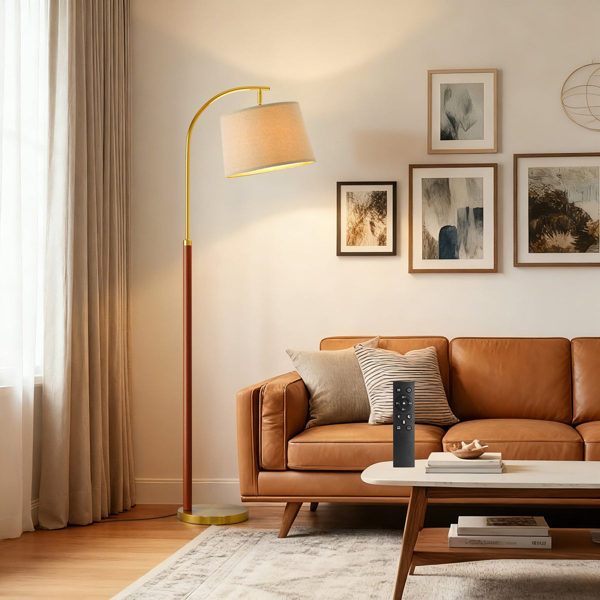 Vellune™ 62.5" Farmhouse Floor Lamp with Linen Shade, MDF and Metal, Foot Switch