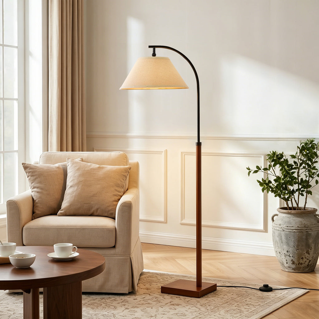 Vellune™ 63" Farmhouse Arc Floor Lamp for Living Room,Retro Mdf Metal Standing Lamp