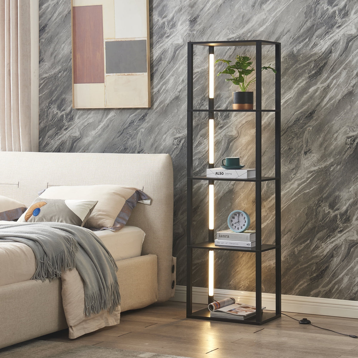 Vellune™ FENLO LED Floor Lamp with Shelves, Dimmable Color-Changing 4-Tier Display