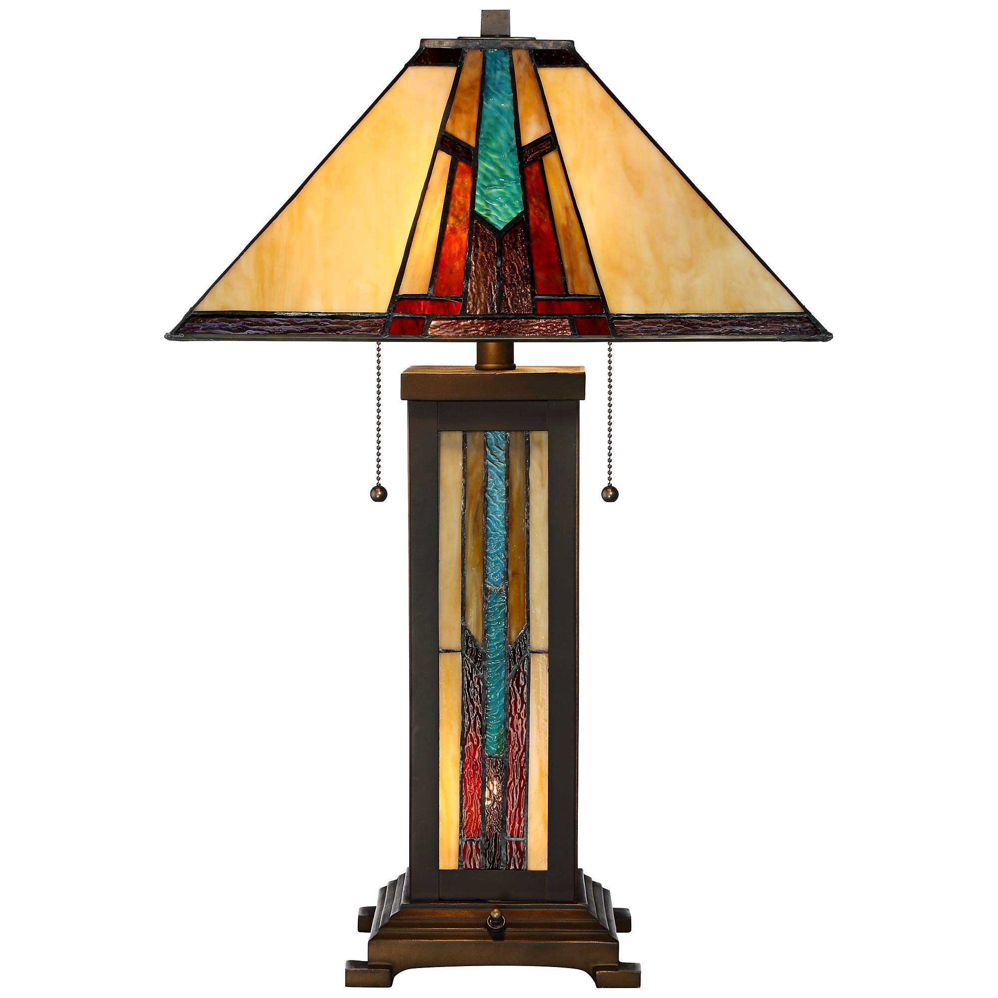 Robert Louis Tiffany Mission Table Lamp with Nightlight 25" High Bronze Stained Glass for Living Room Family Bedroom Bedside Nightstand
