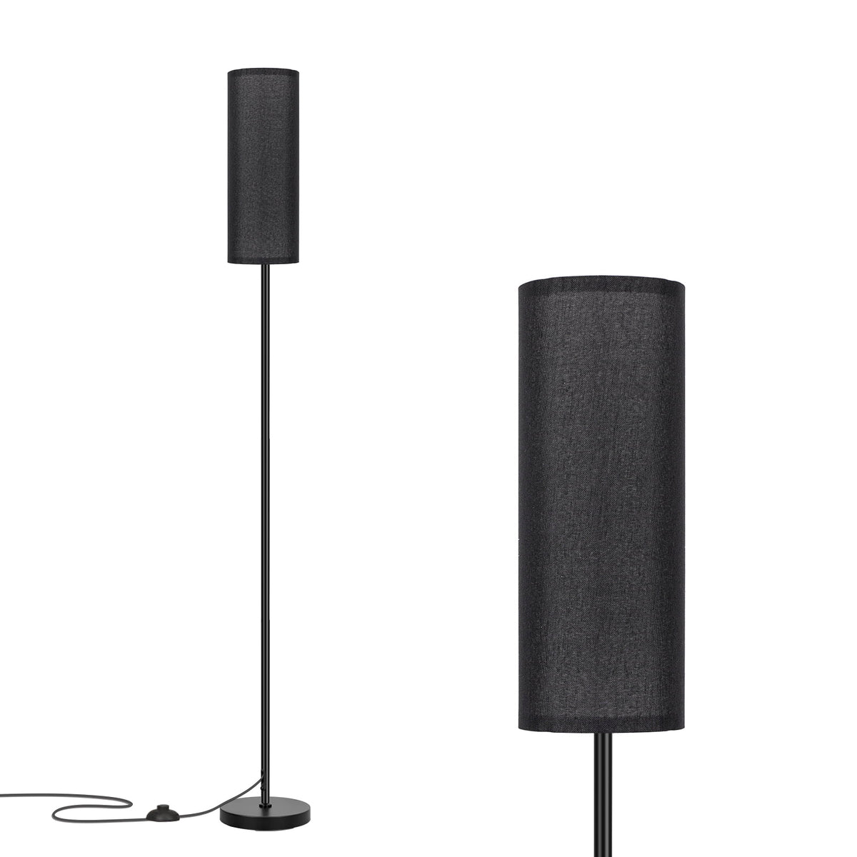 Vellune™ 67" Floor Lamp, Modern Standing Lamp with Beige Linen Shade, Black Pole with