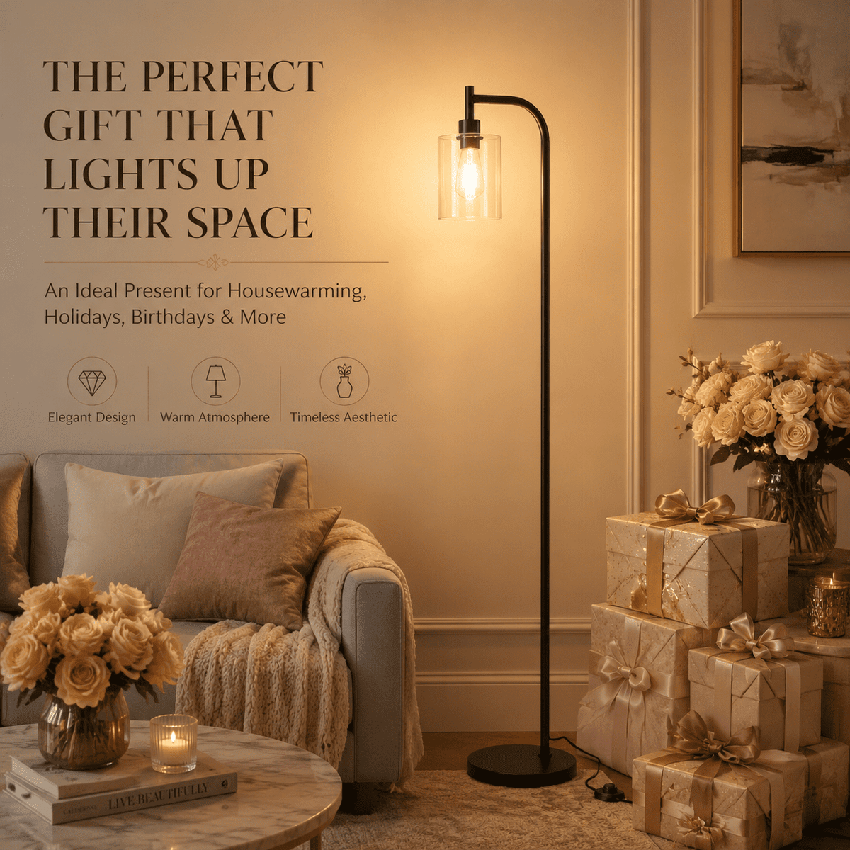 Cozylumi™ Coliware Arc Floor Lamp with Acrylic Lampshade, Modern Tall Standing Lamp