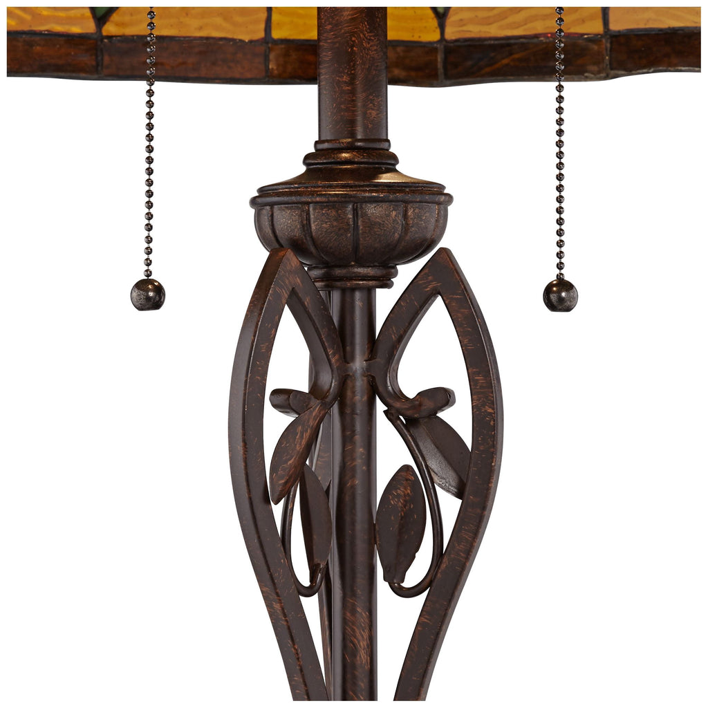 Robert Louis Tiffany Vintage Mission Floor Lamp Standing 60" Tall Bronze Leaf and Vine Stained Art Glass Shade for Living Room Bedroom Office House