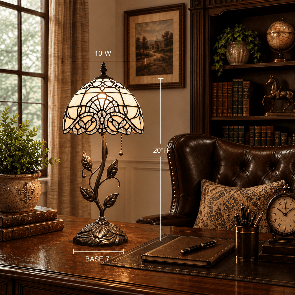 Tiffany Table Lamp White Stained Glass Baroque Style Lavender Included LED Bulb for Living Room Bedroom Bedside 10"W*10"D*20"H