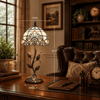Tiffany Table Lamp White Stained Glass Baroque Style Lavender Included LED Bulb for Living Room Bedroom Bedside 10"W*10"D*20"H