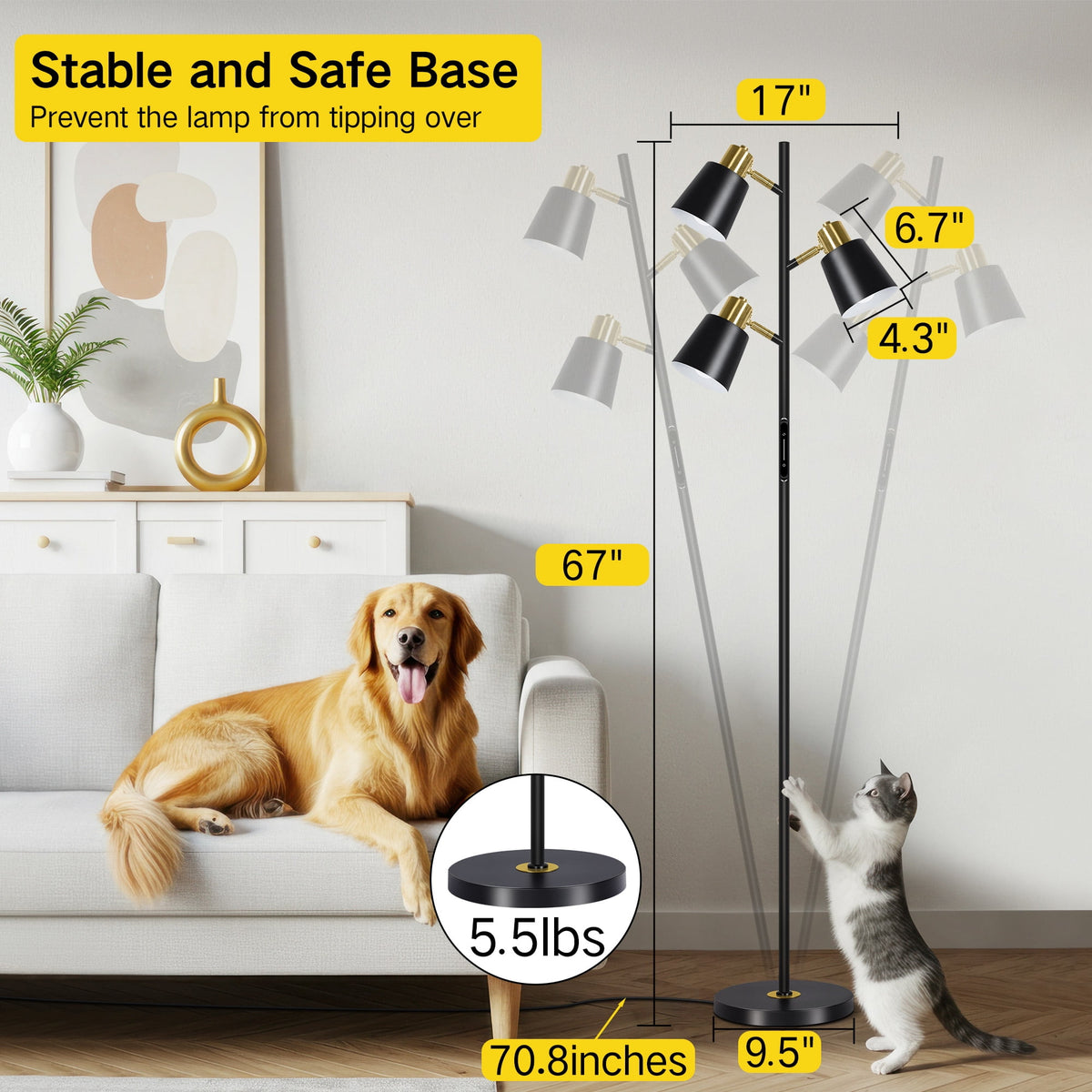 Cozylumi™ Tree Floor Lamp with 3 Adjustable Rotating Lights, Standing Tall Pole Lamps