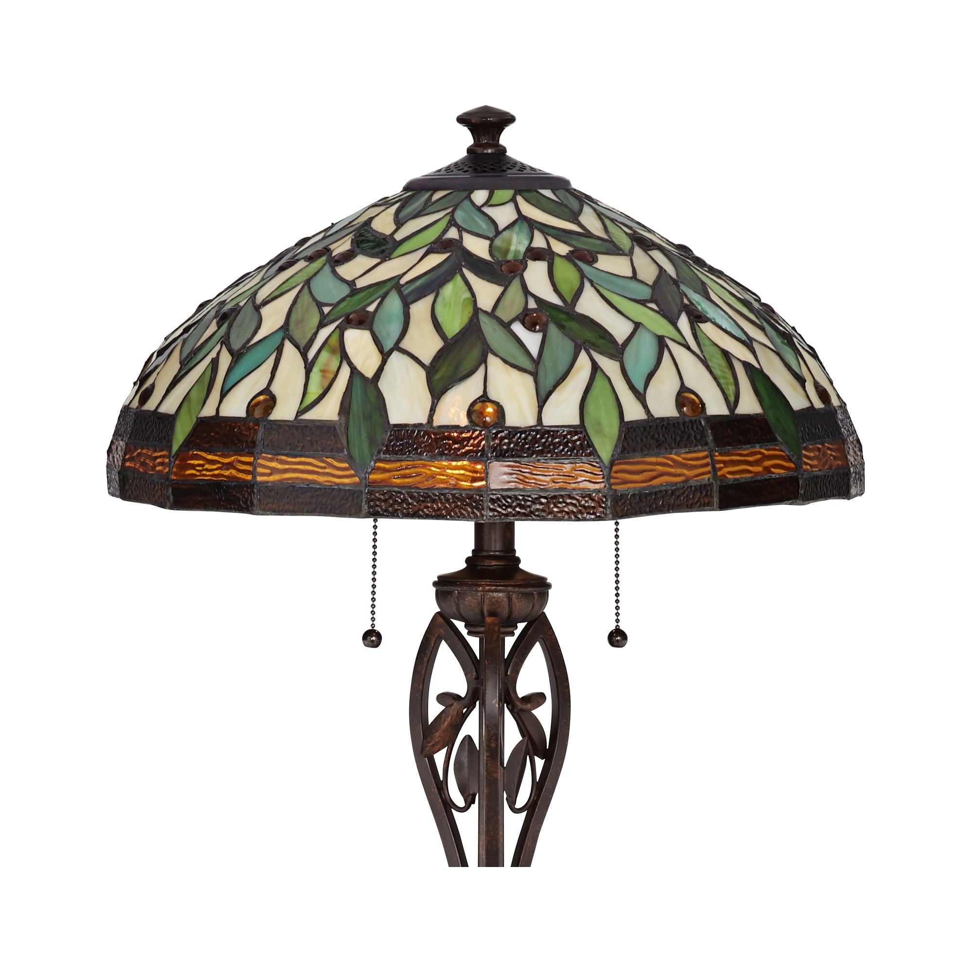 Robert Louis Tiffany Vintage Mission Floor Lamp Standing 60" Tall Bronze Leaf and Vine Stained Art Glass Shade for Living Room Bedroom Office House