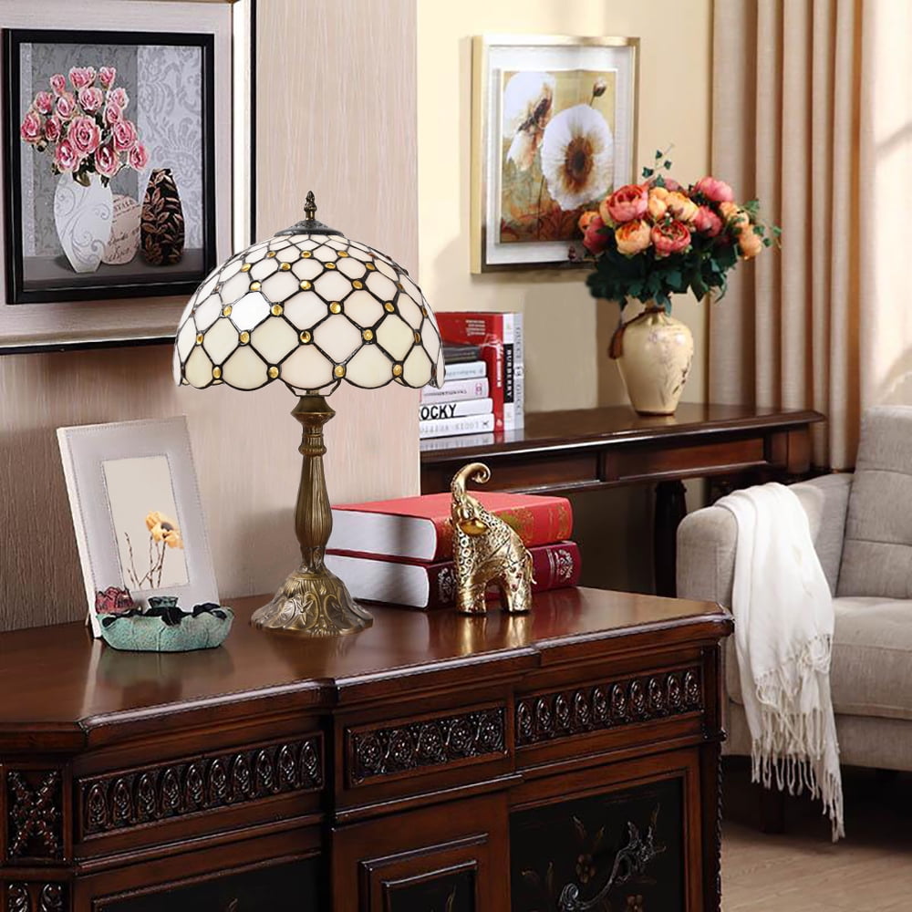Orinova Tiffany Style Table Lamp Bedside LED Lamp Shades Bedroom Stained-Glass 18.1'' H Multi-Color