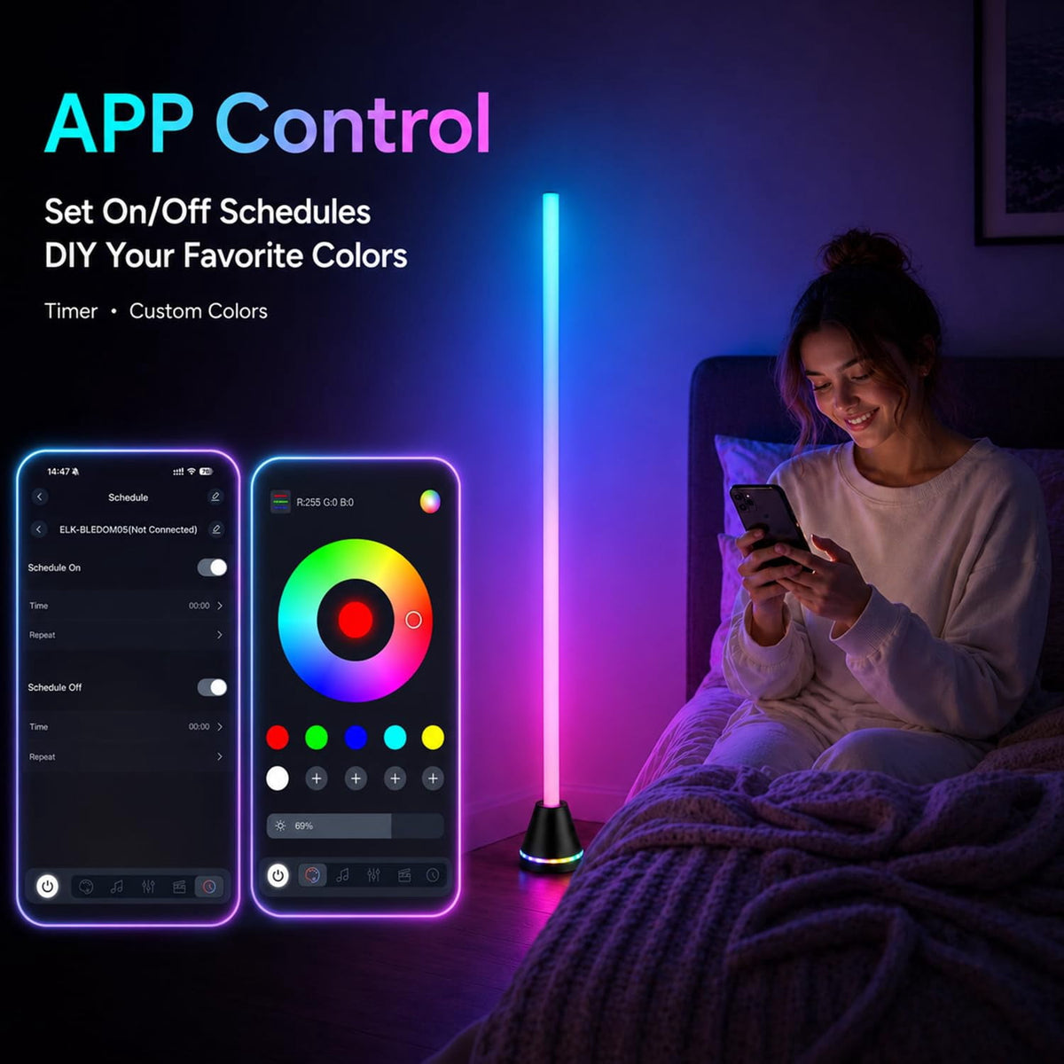 Cozylumi™ LED Floor Lamp, RGB Corner Floor Lamp Music-Sync Color Changing, App Control