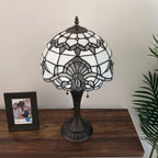 Tiffany Table Lamp White Stained Glass Baroque Style LED Bulbs Included Bedroom Living Room 12"W*12"D*22"H