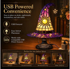 Stained Glass Witch Hat Lamp, Tiffany Style USB LED Night Light for Halloween Party & Witchy Home Decor,Amber,11.81 in