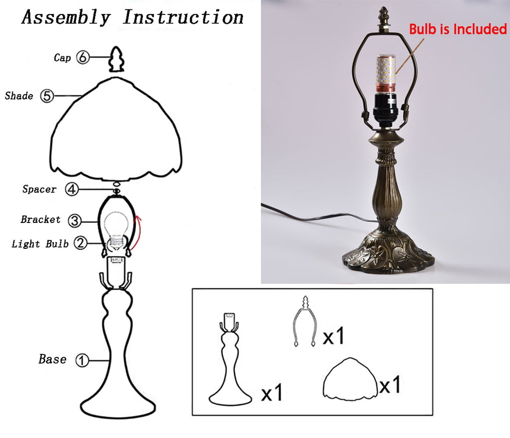 Orinova Tiffany Style Table Lamp Bedside LED Lamp Shades Bedroom Stained-Glass 18.1'' H Multi-Color