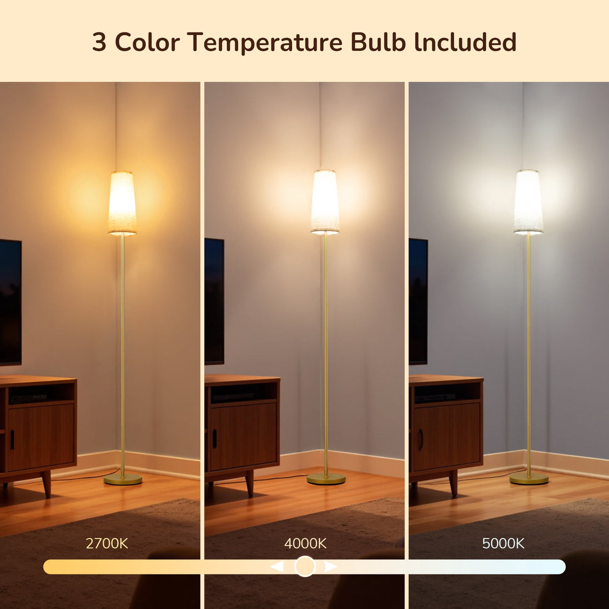 Cozylumi™ 65in Gold Floor Lamps for Living Room, Pole Lamps with Foot Switch, for