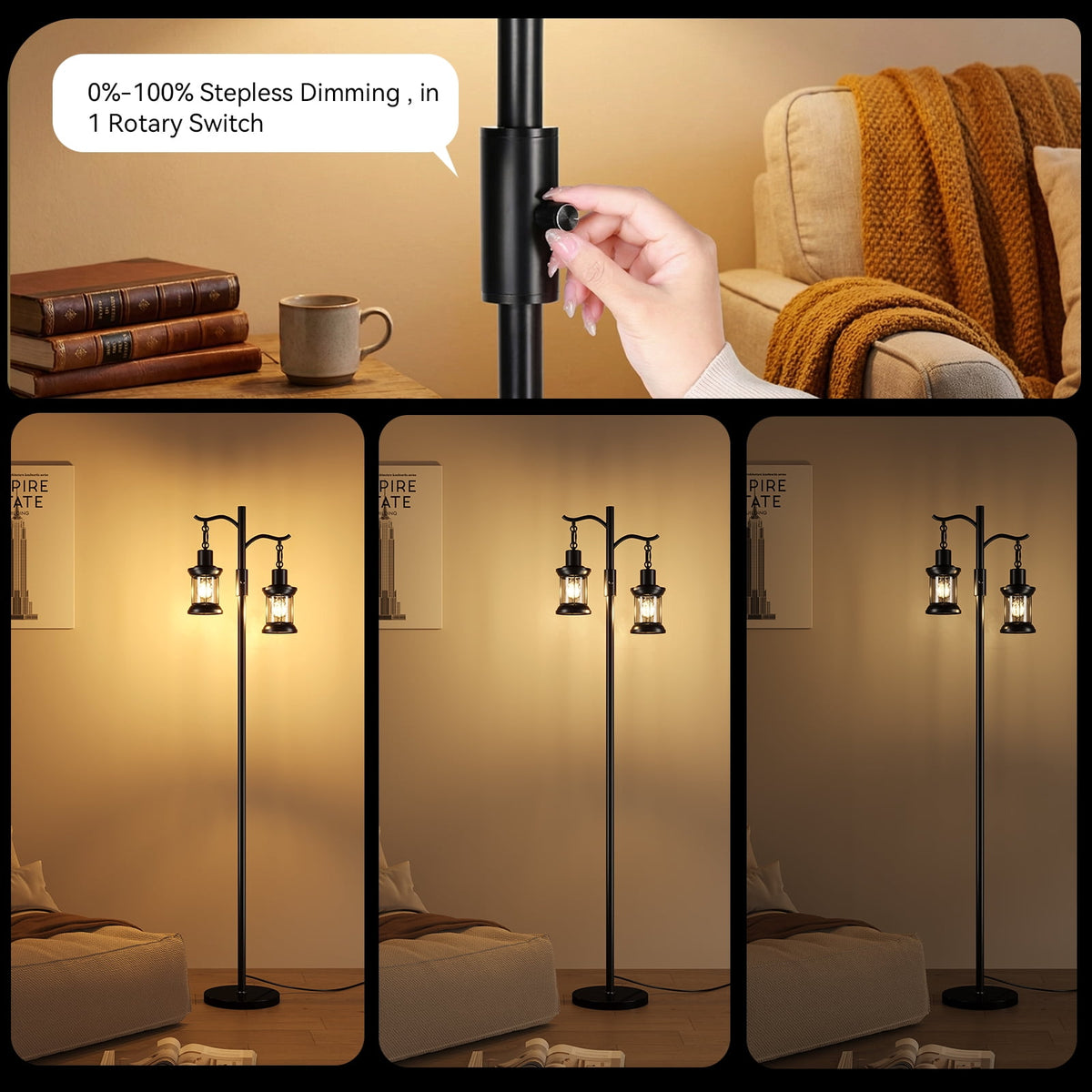 Cozylumi™ 63" Modern Floor Lamps with Stepless Dimming, 2 Light Glass Floor Lamps for