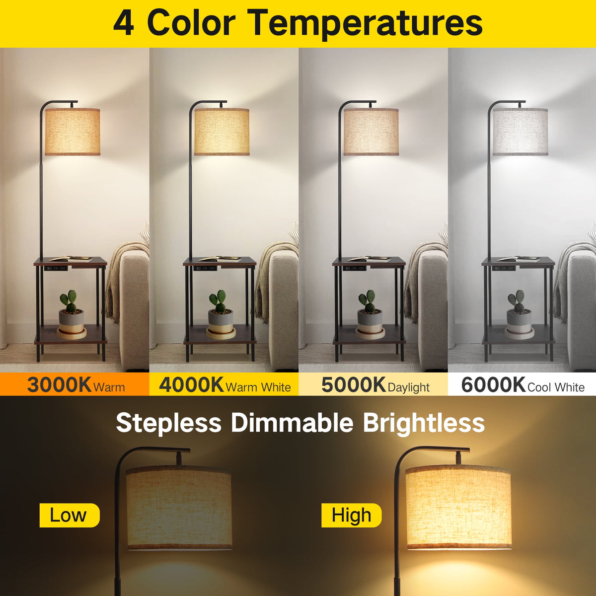 Cozylumi™ Floor Lamp with Table, End Table with Lamp for Living Room with USB & Type C