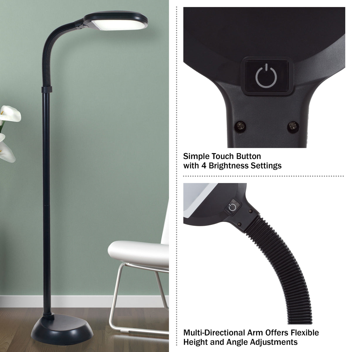 Cozylumi™ Adjustable LED Floor Lamp with Bendable Neck - Natural Sunlight LED Lamp for
