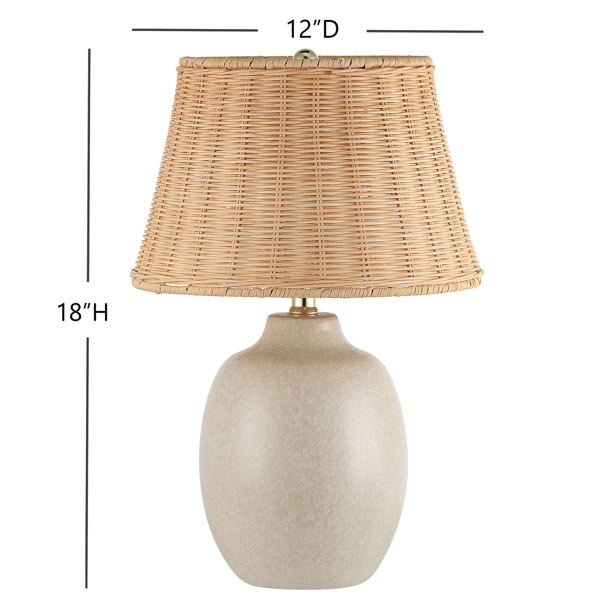 Cozylumi™ Cream Reactive Ceramic Table Lamp with Natural Rattan Shade, 18 in