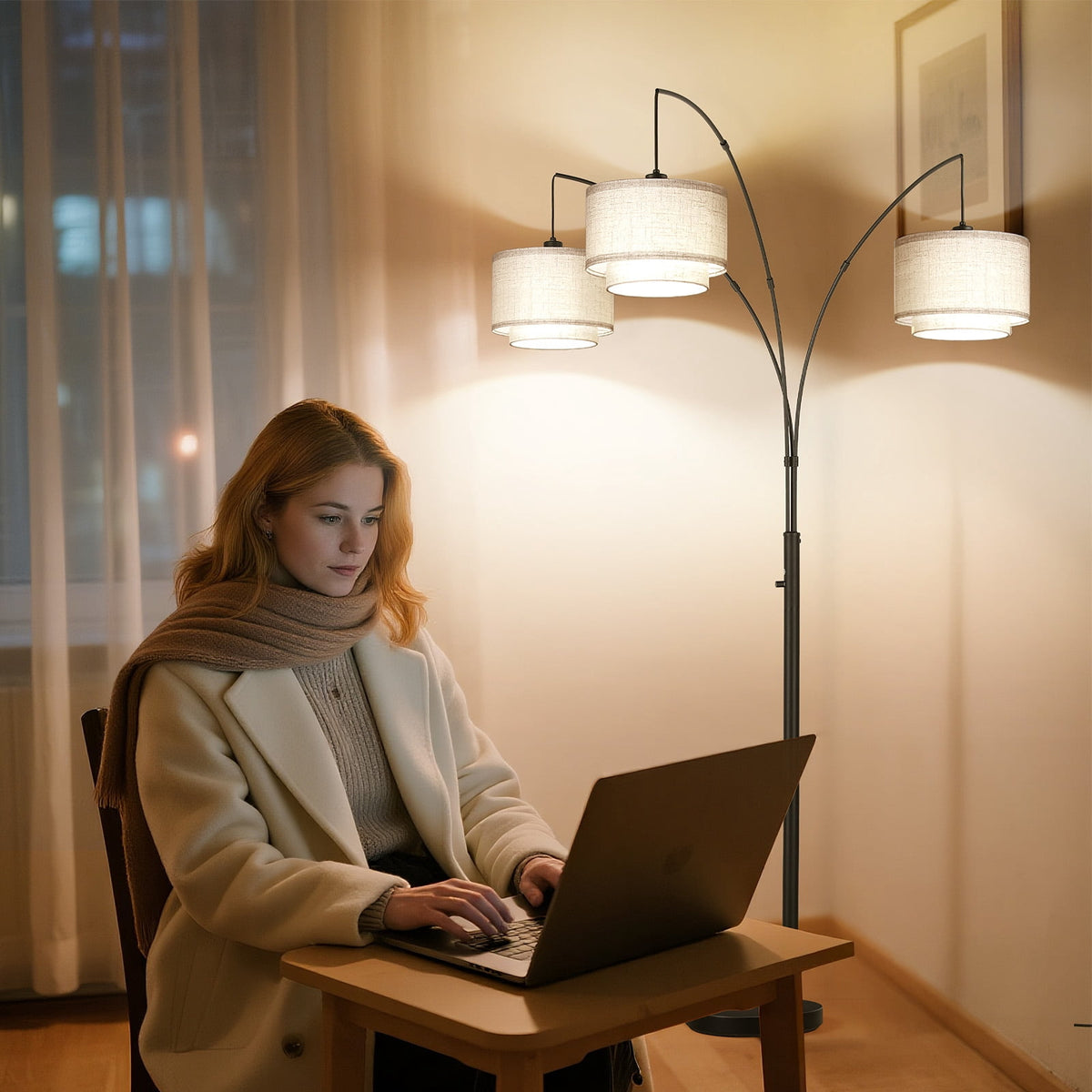 Cozylumi™ 3 Lights Tree Floor Lamp, 81.5" Tall Standing Lamp with Hanging Dual Drum