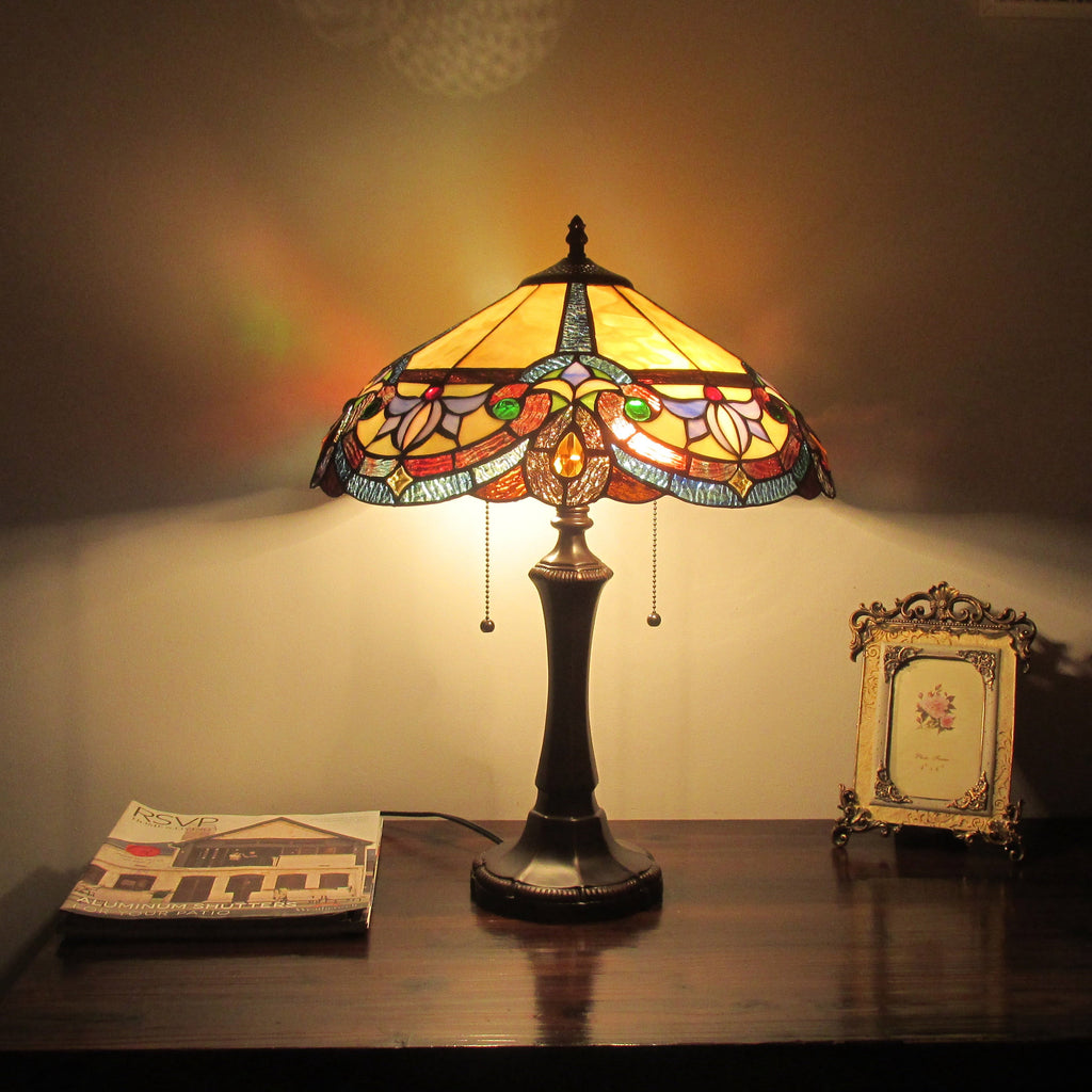 RADIANCE Goods Tiffany-Style Victorian 2 Light Dark Bronze Table Lamp 16" Wide