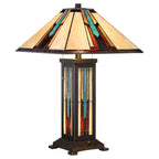 Robert Louis Tiffany Mission Style Table Lamp with Table Top Dimmer and Night Light 25" High Bronze Stained Glass for Living Room Bedroom