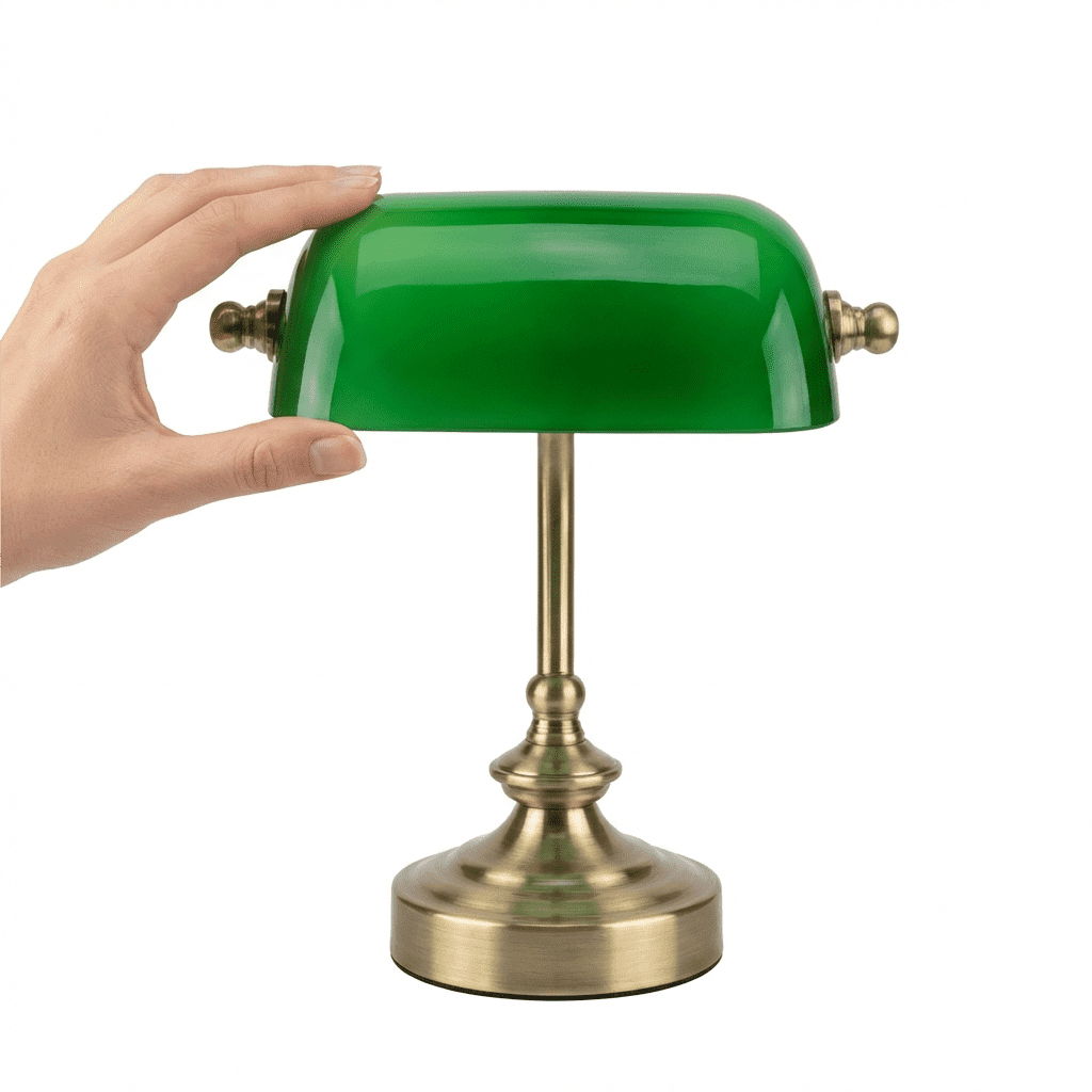 Vellune™ Novaretro Vintage Green Glass Bankers Floor Lamp with Adjustable Arm & Pull